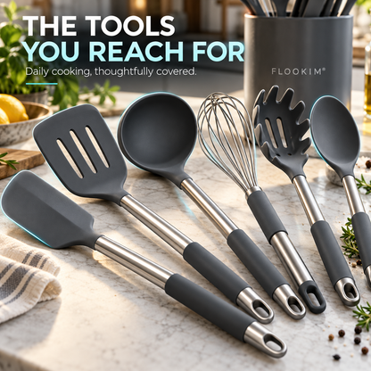 FLOOKIM® Silicone Utensil Set with Holder | Everyday Tools
