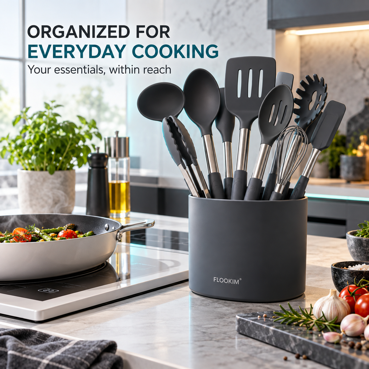 FLOOKIM® Silicone Utensil Set with Holder | Everyday Tools