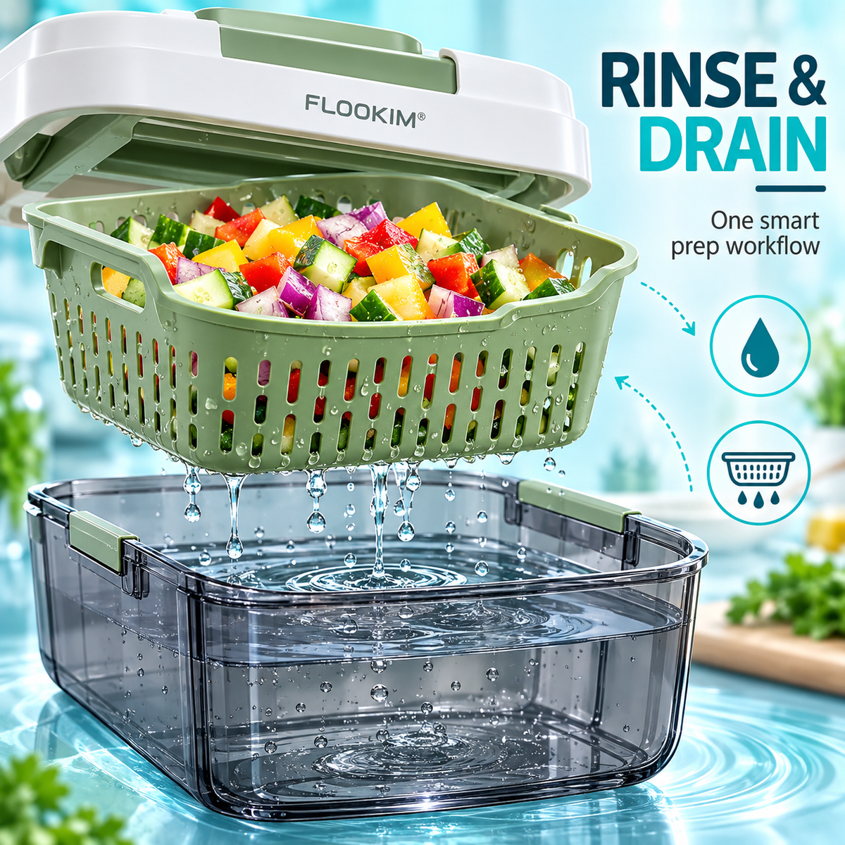 FLOOKIM® Vegetable Chopper – Dice, Slice & Drain in One Tool