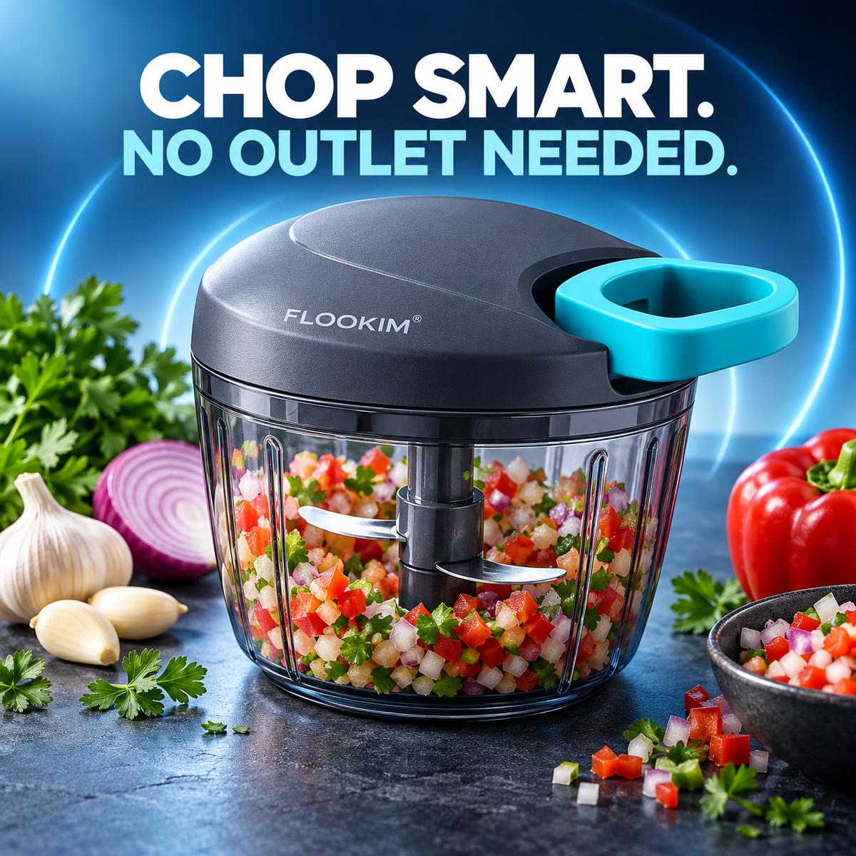 FLOOKIM® Manual Food Chopper | Pull-Cord Garlic & Veggie Prep