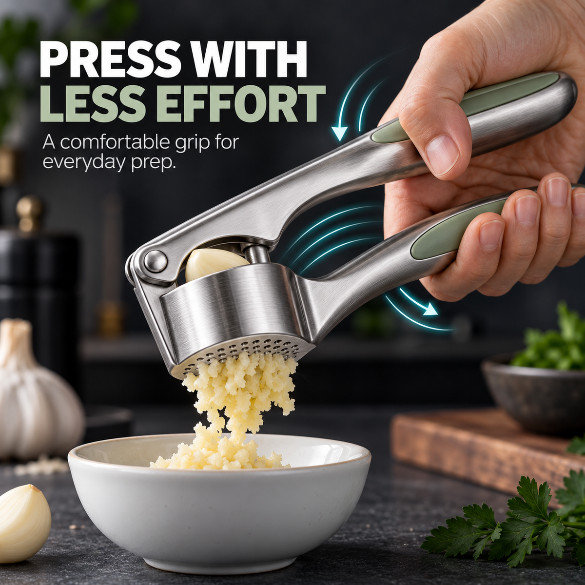 FLOOKIM® Garlic Press – Easy-Squeeze Stainless Steel Mincer