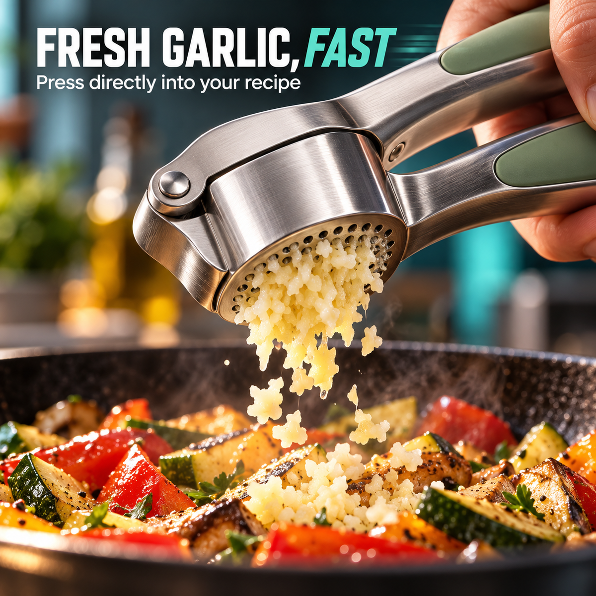 FLOOKIM® Garlic Press – Easy-Squeeze Stainless Steel Mincer