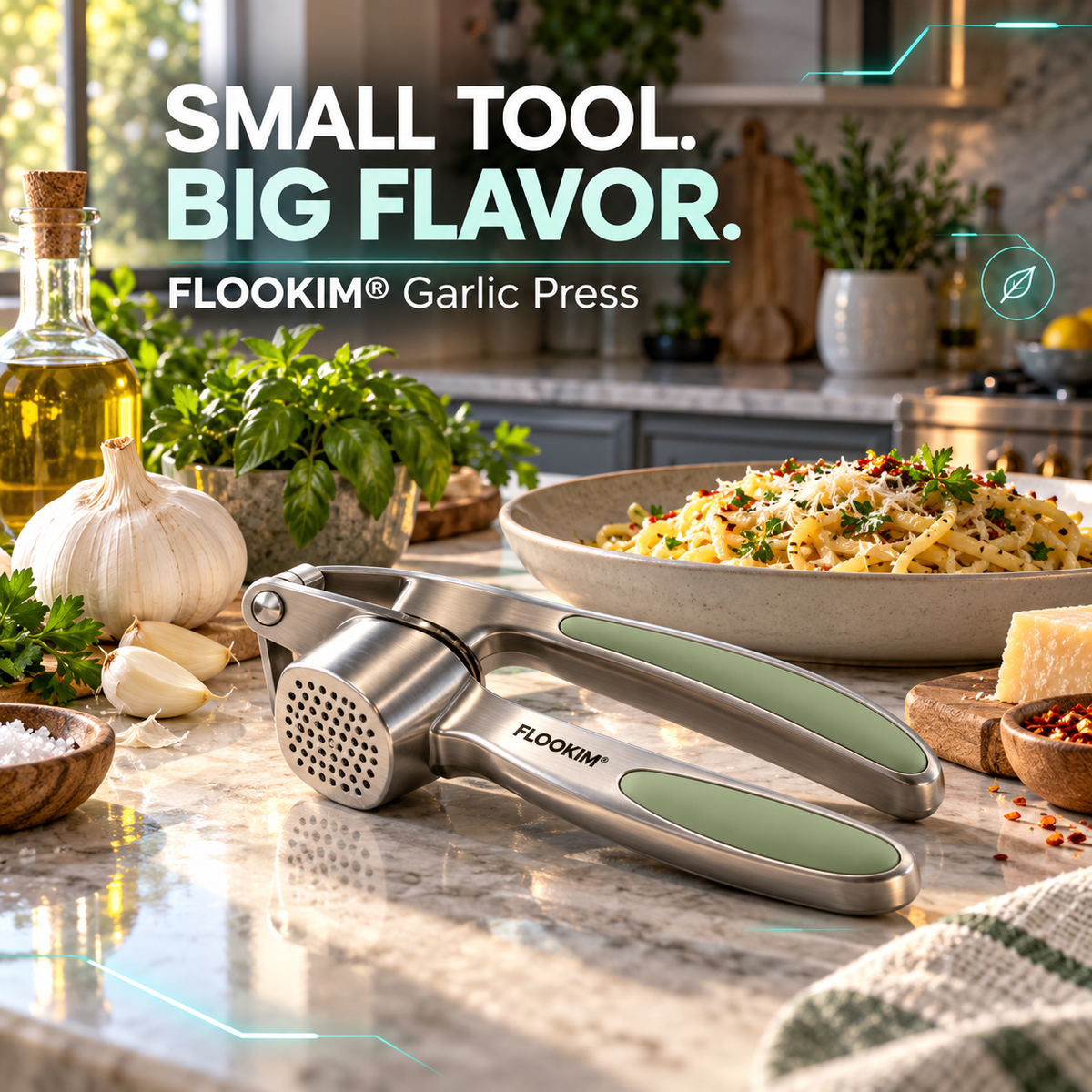 FLOOKIM® Garlic Press – Easy-Squeeze Stainless Steel Mincer