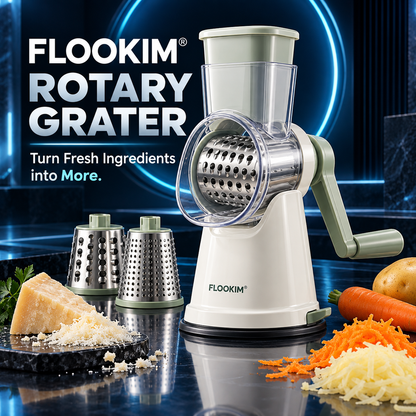 FLOOKIM® Rotary Grater – Hand-Crank Cheese & Veggie Shredder