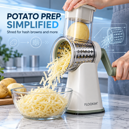 FLOOKIM® Rotary Grater – Hand-Crank Cheese & Veggie Shredder
