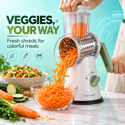 FLOOKIM® Rotary Grater – Hand-Crank Cheese & Veggie Shredder