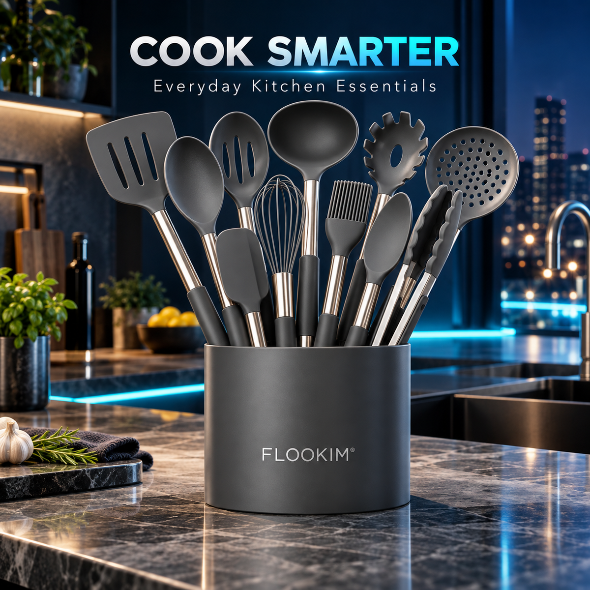 FLOOKIM® Silicone Utensil Set with Holder | Everyday Tools