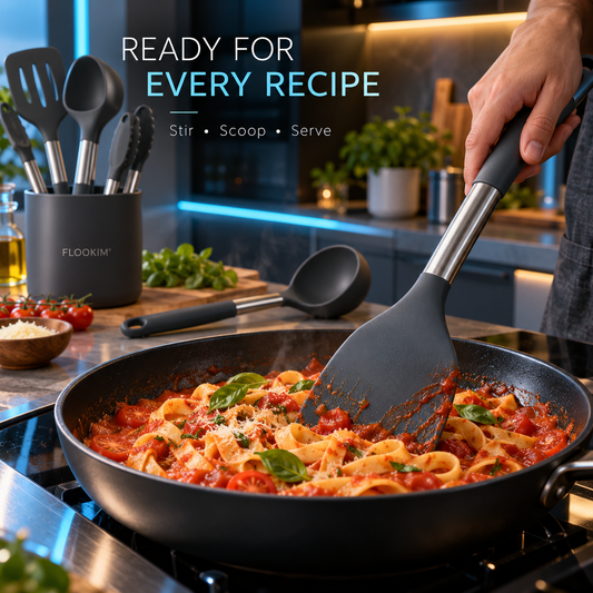 FLOOKIM® Silicone Utensil Set with Holder | Everyday Tools