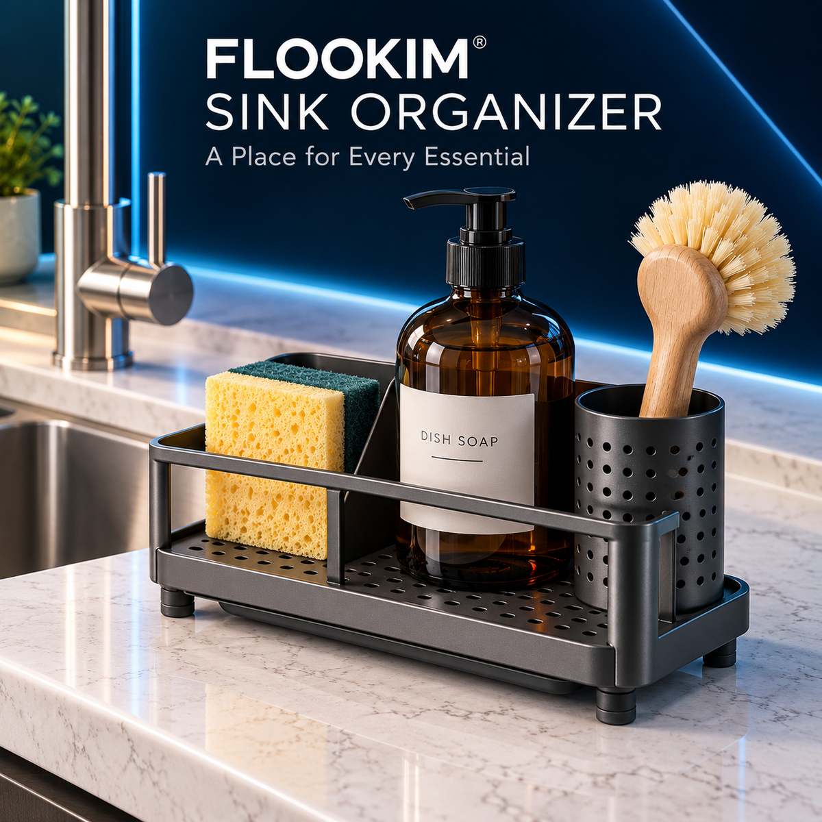 FLOOKIM® Sink Organizer | Sponge, Brush & Soap Caddy