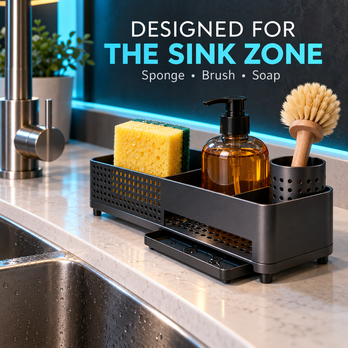FLOOKIM® Sink Organizer | Sponge, Brush & Soap Caddy