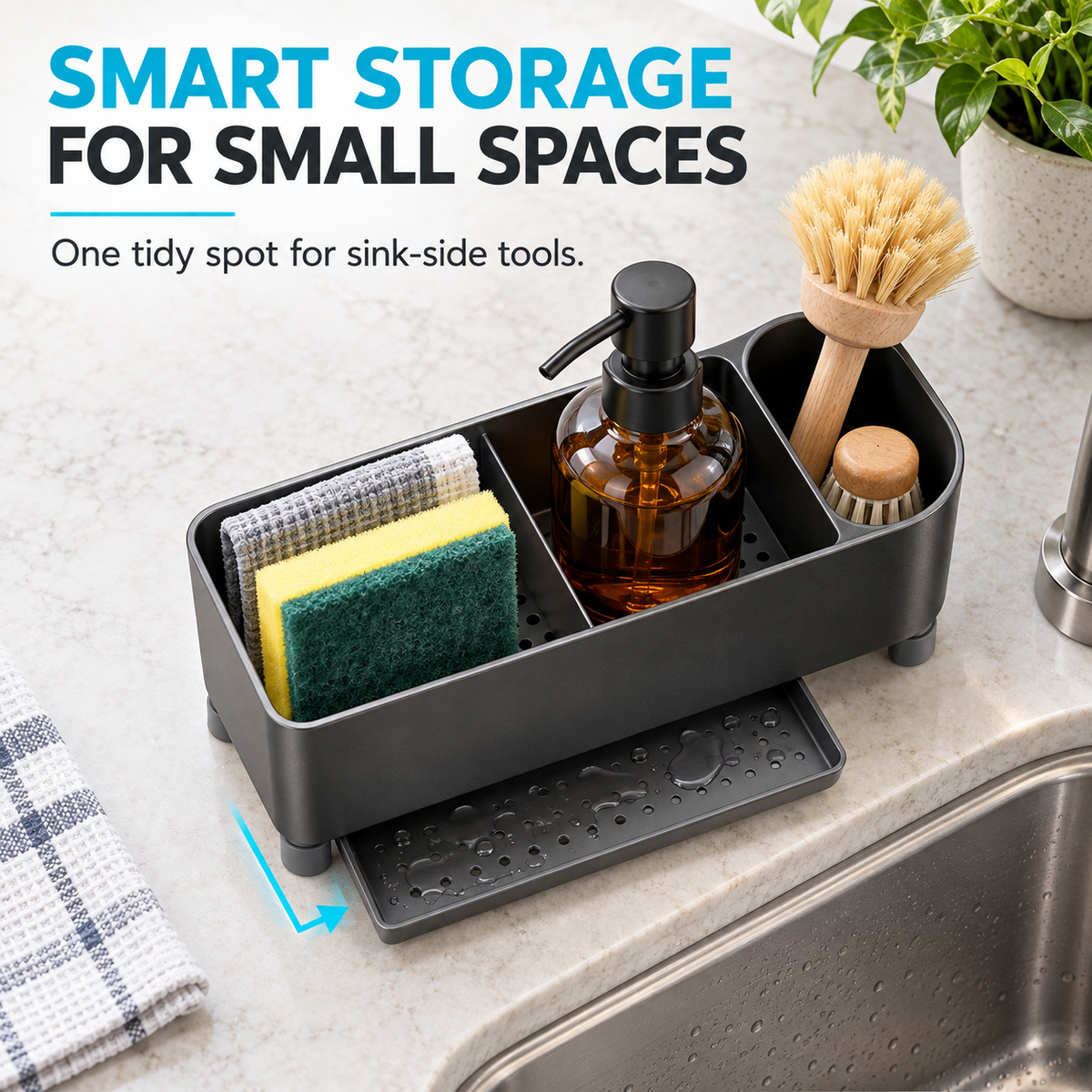 FLOOKIM® Sink Organizer | Sponge, Brush & Soap Caddy