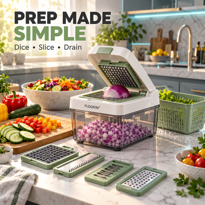 FLOOKIM® Vegetable Chopper – Dice, Slice & Drain in One Tool