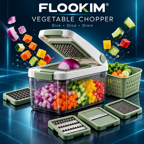 FLOOKIM® Vegetable Chopper – Dice, Slice & Drain in One Tool